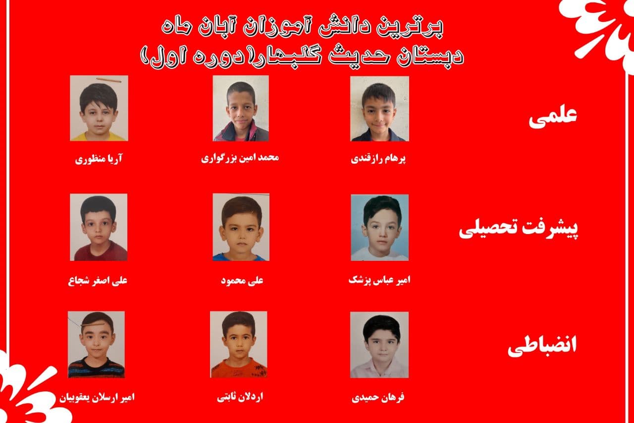 اسامی دانش آموزان برتر آبان ماه (دوره اول)